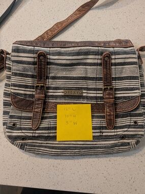 Roxy Black-and-White Striped Messenger Bag with Brown Trim